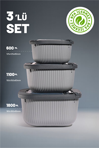 Dünya Plastik 3’lü Saklama Kabı Seti – Taze Tutan, Mikrodalga ve Dondurucu Uy...