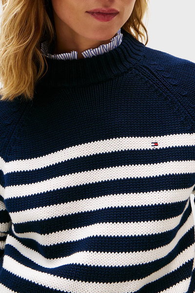 Tommy Hilfiger Çizgili Relaxed Fit Yarım Balıkçı Yaka Kazak KAZAK WW0WW46759 0BD