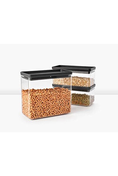 Brabantia Tasty+ Stackable Storage Boxes 1008881, 2x1.5l+1x3.5l, BPA Free, Tight Closure, Dark Grey