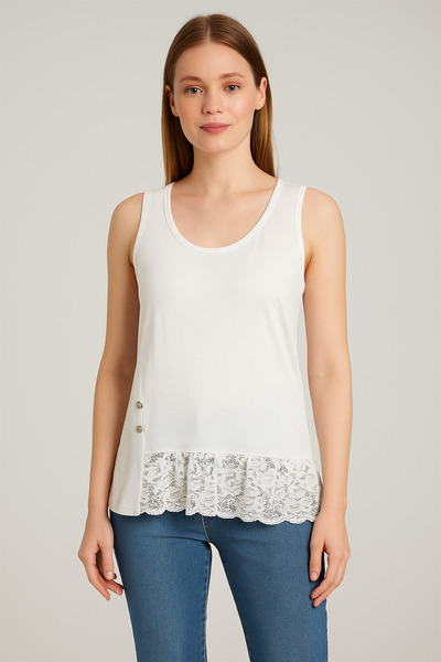 Çeşme Home White Lace Detailed Cotton Women's Blouse - Comfortable Fit