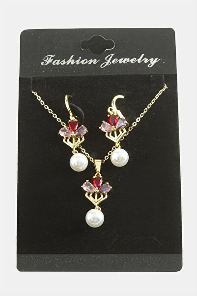 Marsilyan Flower Pearl Zircon Stone Set Necklace Ilkel-Bjt940