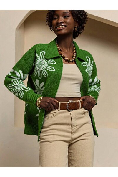 ATE ÖZGÜNEŞ TRİKO TEKSTİL cu căptușeală din fleece CARDIGAN VERDE