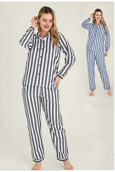 Kocabey 4007 women's long sleeve striped gaffuriye pajama set