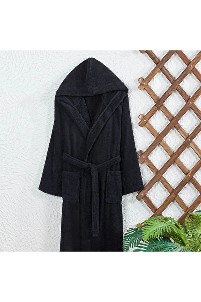Alhabib bedding Turkish Nadaf Home Robe with Hotel Hood, Black, 1 Piece