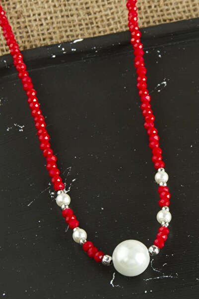 ZERO LAND قلادة كريستال لؤلؤية من سيبتيم - أحمر