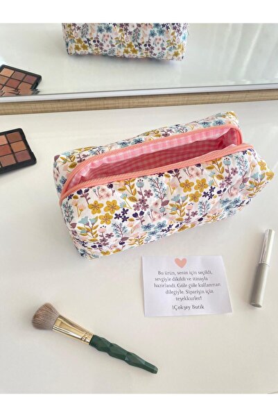 1çokşey حقيبة مكياج كبيرة الحجم 23×10×9 سم |   شكل وسادة مبطنة محشوة بالألياف...