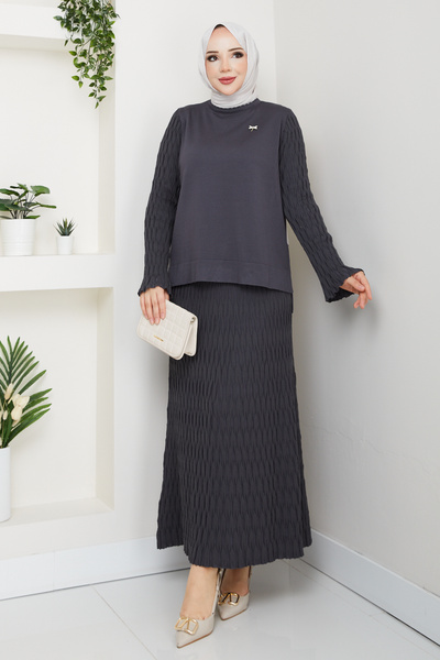 Pamuk Butik Γυναικείο Σετ Μερσεριζέ Πλεκτό Μανταλάκι με Φούστα Διπλό