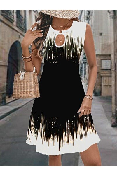 wallmark Rochie de scufundări cu imprimeu alb-negru, cu guler scăpat