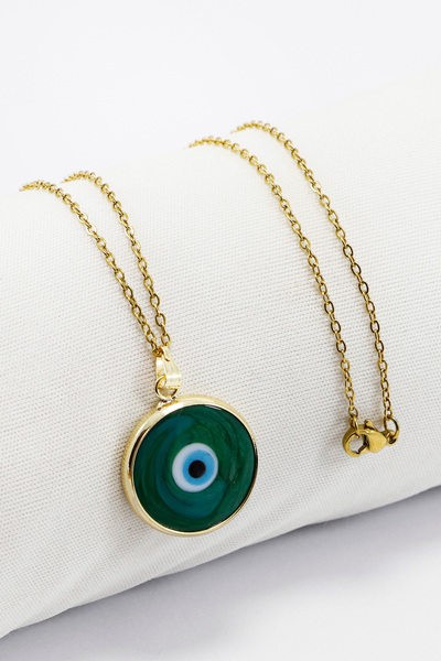 biuti قلادة من الفولاذ المقاوم للصدأ بإطار ذهبي وحجر الزمرد الأخضر على شكل عي...