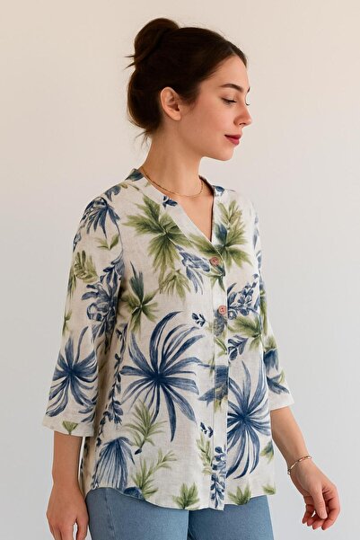 citycenterfashion Women's Plus Size Fold Sleeve Shirt Blouse cty-akc-uzd1 100% Cotton Organic Linen