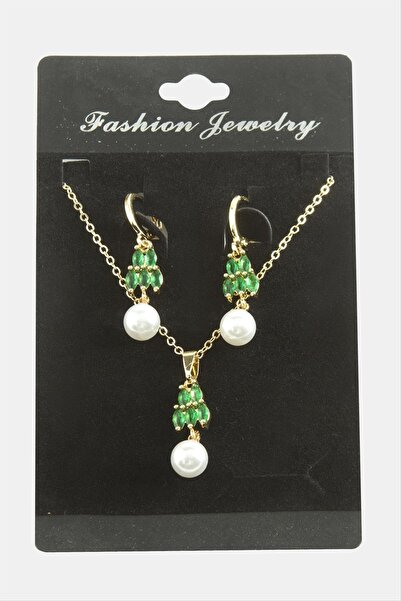 feryal مجموعة قلادة من حجر الزركون واللؤلؤ على شكل قلب