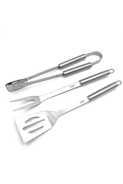 adler AD 6729 BBQ Utensil Set, 4 Pieces, Stainless Steel, Aluminum Case, Hanging Holes, Silver