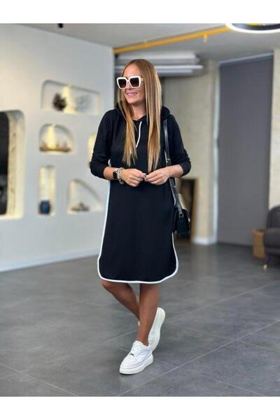 Lady Moss Rochie de damă cu mânecă lungă, cu glugă și detaliu cu nervuri, pes...