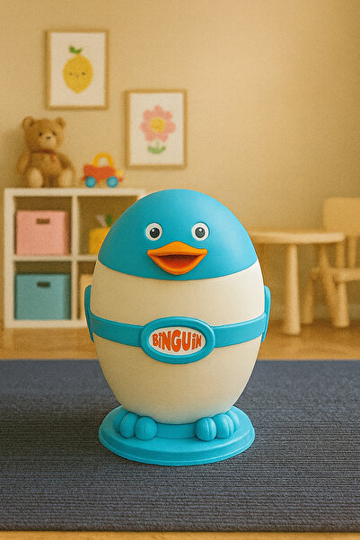 NETAKS Binguin 9 Litre Penguen Şekilli Çöp Kovası – Çocuk Odası Dekoratif Atık Kutusu