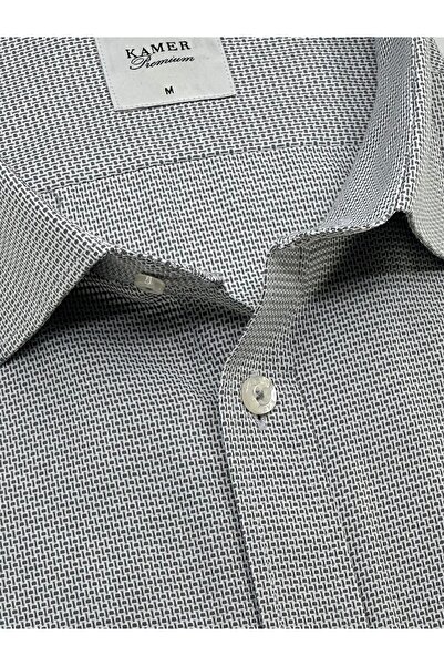KAMER Men's Regular Fit Long Sleeve Classic Collar Single Pocket Patterned Gray Shirt 3513g1