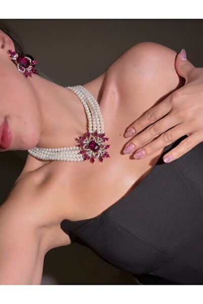 TMD AKSESUAR Queen Charlotte Galibarda Colorful Zircon Stone Glass Pearl Necklace Choker and Earrings