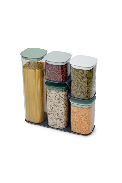 Joseph Joseph Set de 5 borcane cu suport Podium 81128, fără BPA, sticlă, verde/alb