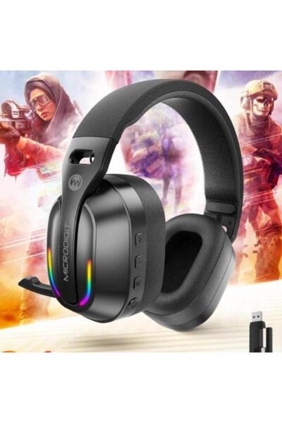 Microdigit 3-in-1 Wireless Gaming Headset with 2.4G + Bluetooth + Type-C, Compatible with PS5 and RGB Lighting