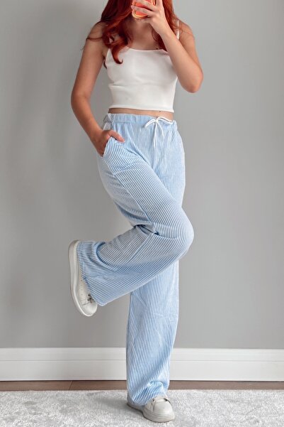 EFBUTİK Blue Striped Waterway Palazzo Pants