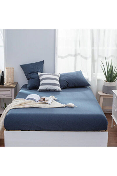 hsc Fitted Bed Sheet with Elastic 180 x 200 x 25 cm, Navy Blue