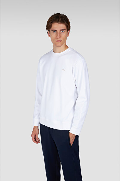 PAUL&SHARK Men's Regular Fit Cotton Metallic Logo Round Neck Long Sleeve White Sweatshirt 15311864-010