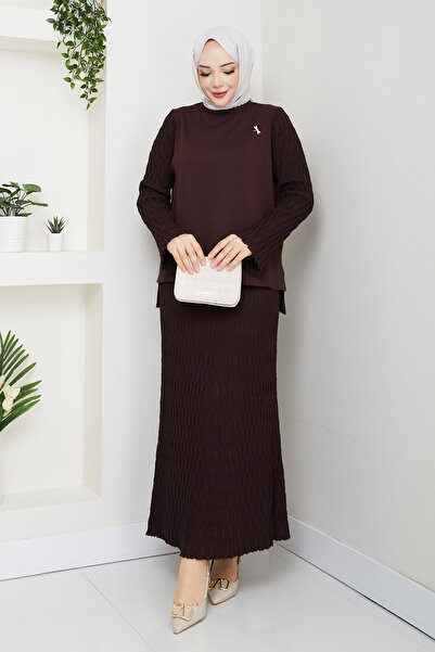 Pamuk Butik Γυναικείο Σετ Μερσεριζέ Πλεκτό Μανταλάκι με Φούστα Διπλό