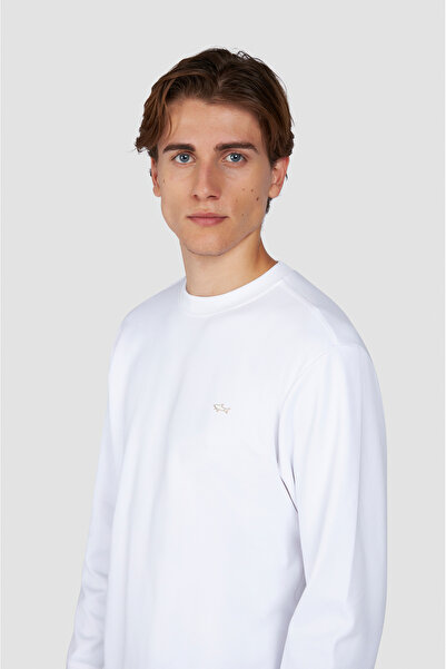 PAUL&SHARK Men's Regular Fit Cotton Metallic Logo Round Neck Long Sleeve White Sweatshirt 15311864-010
