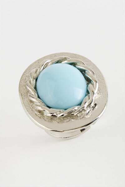 ZERO LAND Msa-Shop Oval Turquoise Stone Ring-Silver Color