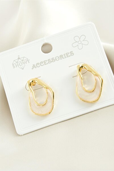 Marsilyan Oval Enamel Metal Earrings Ilkel-Bjt940