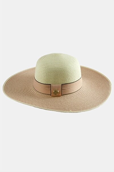 Okyanuss Accessories قبعة من القش مخططة من ALLZEY - لون بودرة