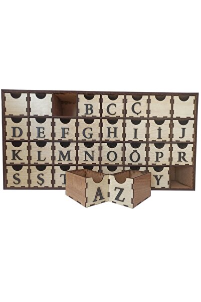 ERGEÇ TASARIM Alphabetical Wooden Drawer Organizer (32 Compartments) - Financial Seal Organizer for Accountants and Financial Advisors