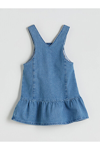LC Waikiki Kare Yaka Kız Çocuk Jean Salopet Elbise
