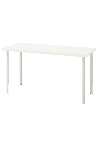 IKEA Çalışma Masası – Beyaz | 140x60 cm | Ayarlanabilir Metal Ayaklı | Modern ve Dayanıklı Tasarım