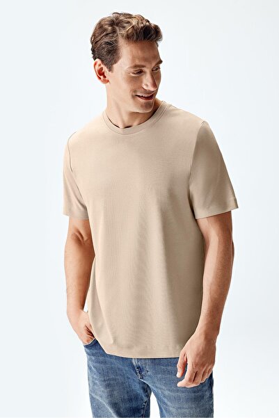 Brix تي شيرت رجالي بأكمام قصيرة من نوع إنترلوك لون بيج