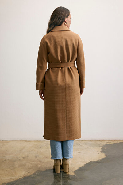 KENT Belted Double-Breasted Long Milk Brown Coat