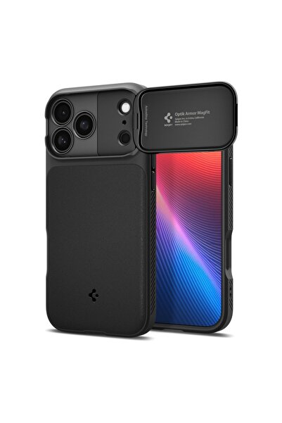 Spigen iPhone 17 Pro Max MagSafe Kılıf Optik Armor Metal Stand'lı MagFit Blac...