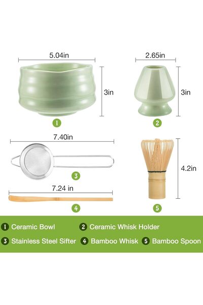 X LOT 5 Pcs Ceramic tea Matcha Set Includes Bowl, Whisk ,Holder, Bamboo Scoop...