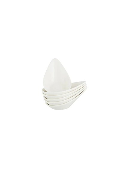 ORIAN 6-piece white porcelain teardrop-shaped yogurt sauce set, 12 cm