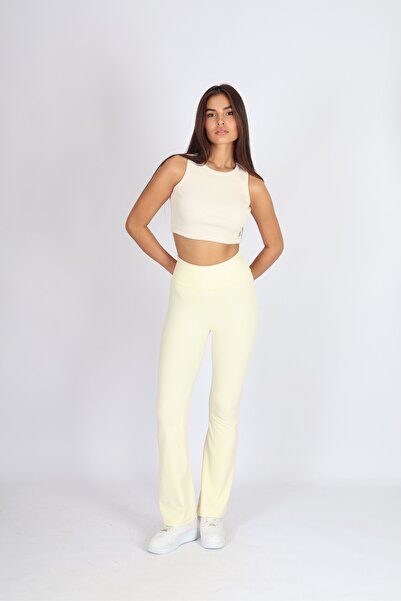 Softandbasic بنطلون يوجا نسائي أصفر واسع الأرجل فلير