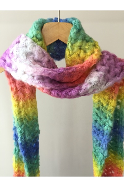 Mora Knit Atkı El Örgüsü Hafif Çok Renkli Atkı (16x220cm 190g-MK38)