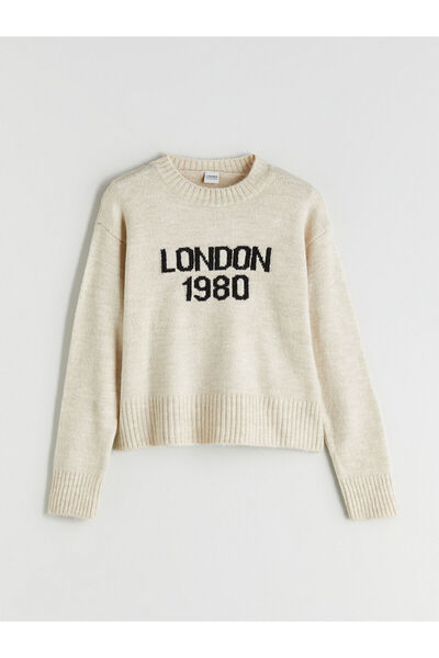 LC Waikiki Peak New Season Crew Neck London Patterned Girls' Knitwear Sweater