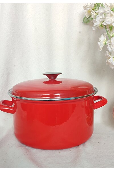 EBRULİEMAYE Orange Enamel Pot with Lid 5.75 Liters 26 cm Diameter Milk Yogurt Soup Jam Canning Pot