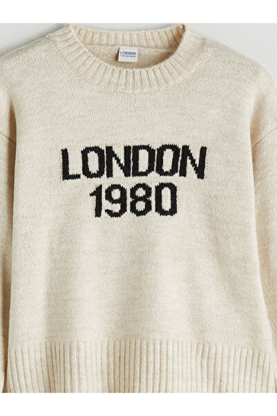 LC Waikiki Peak New Season Crew Neck London Patterned Girls' Knitwear Sweater