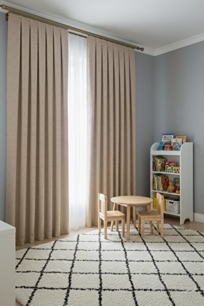Madame Dower Bohemian pom pom beige backdrop curtain 1x3 pleated |   Living room, kids room bohemian backdrop curtain