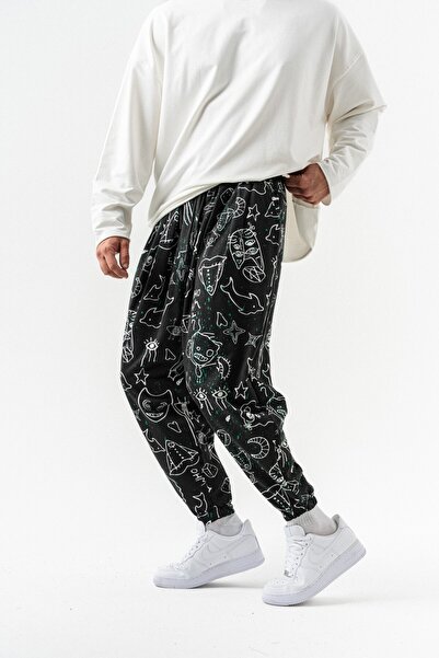 go gang own Graffiti Sands Bel ve Paça Lastikli Pileli Şalvar