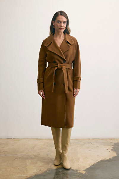 KENT Belted Long Cashmere Trench Cinnamon Color Coat