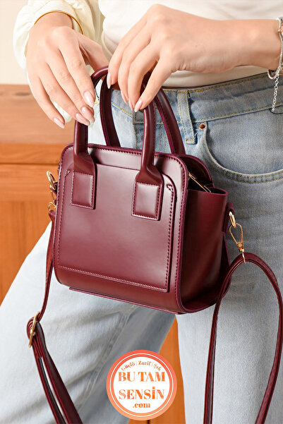 Bu Tam Sensin Bordo Kadın Fermuarlı Tek Bölmeli Çift Tutma Saplı Çapraz Askıl...