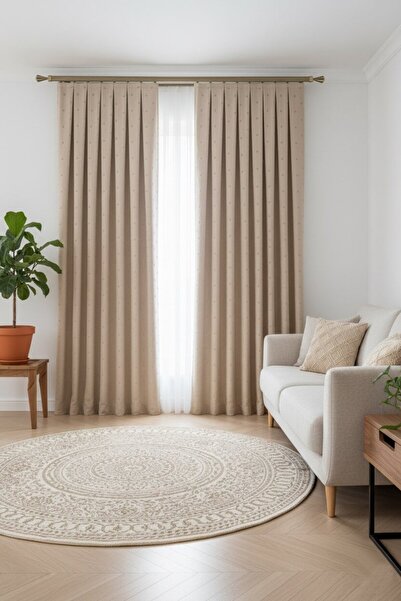 Madame Dower Bohemian pom pom beige backdrop curtain 1x3 pleated |   Living room, kids room bohemian backdrop curtain