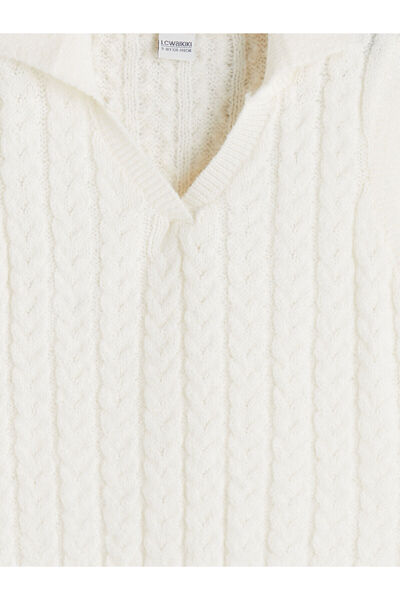 LC Waikiki Ekru Polo Yaka Kız Çocuk Triko Süveter