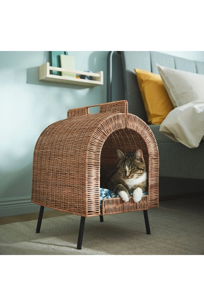 IKEA Kedi Evi – Rattan | 36x42x53 cm | Doğal Tasarım | Konforlu ve Dekoratif Kedi Kulübesi